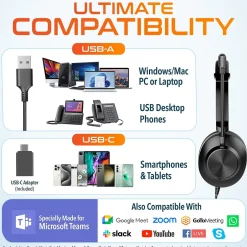 Delton 30Y MS Teams Noise-Canceling On-Ear Mono Computer Headset, USB Type-A & Type-C, Black (DWH30Y)* Headsets