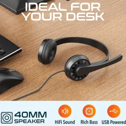 Delton 12Y Noise-Canceling Stereo On-Ear Headset, USB Type-A (DWH12YAC)* Headsets