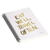 DENY Designs Eat Well Travel Often Gold by Cat Coquillette Notebook, 5.5" x 8.25", Dotted Ruled, 40 Sheets, White Hot