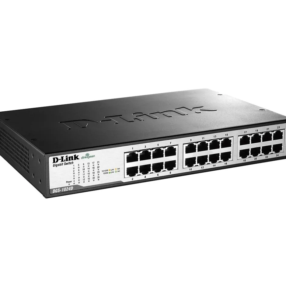 D-Link 24-Port Gigabit Ethernet Unmanaged Switch, 10/100/1000 Mbps, Black (DGS1024D)* Ethernet Switches & Splitters