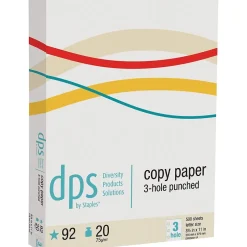 Discount DPS by Staples 8.5" x 11" 3-Hole Punch Copy Paper, 20 lbs., 92 Brightness, 500/Ream (DPS08511P) Copy Paper