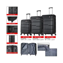 DUKAP Rodez 3-Piece Hardside Spinner Luggage Set, TSA Checkpoint Friendly, (DKRODSML-BLK)