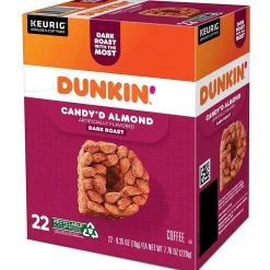 Keurig K-Cups<Dunkin' Candy'd Almond Coffee Keurig K-Cup Pods, Dark Roast, 22/Carton (5000375651)
