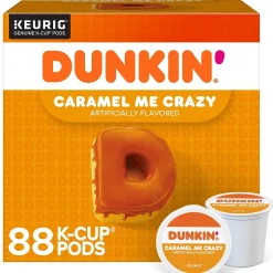 Keurig K-Cups<Dunkin' Caramel Me Crazy Coffee, Keurig K-Cup Pod, Medium Roast, 88/Carton (5000364900CT)