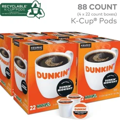 Keurig K-Cups<Dunkin' Midnight Coffee Keurig® K-Cup® Pods, Dark Roast, 88/Carton (400849)