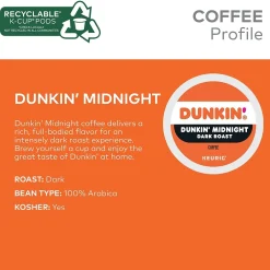 Keurig K-Cups<Dunkin' Midnight Coffee Keurig® K-Cup® Pods, Dark Roast, 88/Carton (400849)
