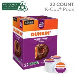 Keurig K-Cups<Dunkin' Turtle Love Coffee Keurig® K-Cup® Pods, Dark Roast, 22/Box (5000367615)