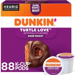 Keurig K-Cups<Dunkin' Turtle Love Coffee, Keurig K-Cup Pod, Dark Roast, 22/Box, 4 Boxes/Carton (5000367615CT)