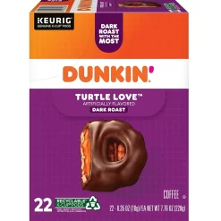 Keurig K-Cups<Dunkin' Turtle Love Coffee, Keurig K-Cup Pod, Dark Roast, 22/Box, 4 Boxes/Carton (5000367615CT)