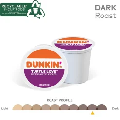 Keurig K-Cups<Dunkin' Turtle Love Coffee, Keurig K-Cup Pod, Dark Roast, 22/Box, 4 Boxes/Carton (5000367615CT)