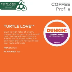 Keurig K-Cups<Dunkin' Turtle Love Coffee, Keurig K-Cup Pod, Dark Roast, 22/Box, 4 Boxes/Carton (5000367615CT)