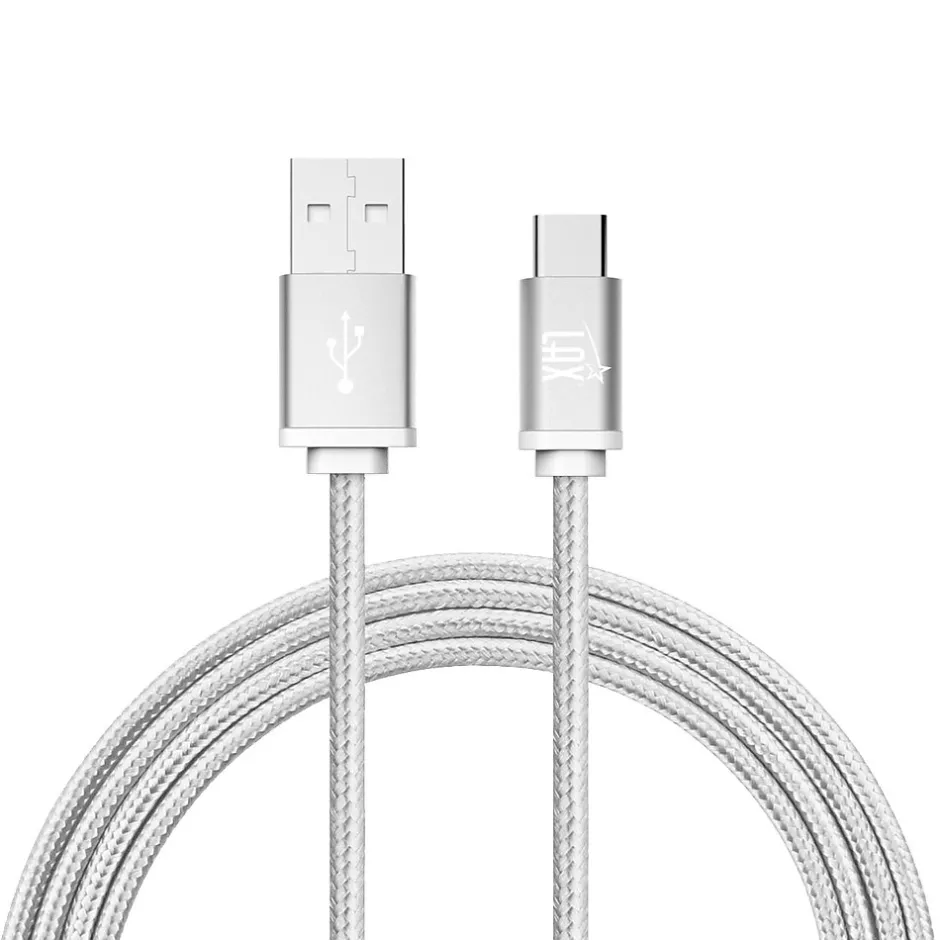 LAX Gadgets Durable Braided USB Type C Cable for Google Pixel 2, Samsung S8 (6ft) - Silver