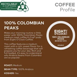 Keurig K-Cups<Eight O'Clock 100% Colombian Peaks Coffee, Keurig K-Cup Pod, Medium Roast, 24/Box, 4 Boxes/Carton (6407CT)