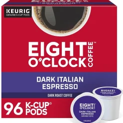 Keurig K-Cups<Eight O'Clock Dark Italian Espresso Coffee, Keurig K-Cup Pod, Dark Roast, 96/Carton (6408CT)