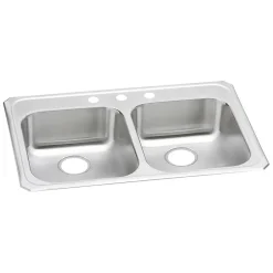 Sinks<Elkay Celebrity 3-Hole Dual-Bowl Drop In Kitchen Sink, 21.25" x 33" x 5.38", Stainless Steel, Brushed Satin (GECR33213)