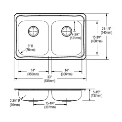 Sinks<Elkay Celebrity 3-Hole Dual-Bowl Drop In Kitchen Sink, 21.25" x 33" x 5.38", Stainless Steel, Brushed Satin (GECR33213)