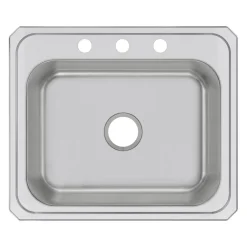 Sinks<Elkay Celebrity 3-Hole Single-Bowl Drop In Kitchen Sink, 21.25" x 25" x 6.88", Stainless Steel, Brushed Satin (CR25213)