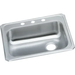 Sinks<Elkay Celebrity 3-Hole Single-Bowl Drop In Kitchen Sink, 21.25" x 25" x 5.38", Stainless Steel, Brushed Satin (GECR2521R3)