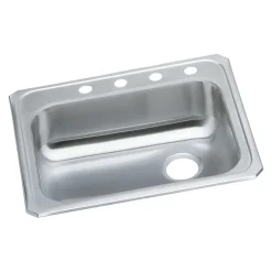 Sinks<Elkay Celebrity 4-Hole Single-Bowl Drop In Kitchen Sink, 21.25" x 25" x 5.38", Stainless Steel, Brushed Satin (GECR2521R4)