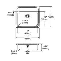 Sinks<Elkay Celebrity 3-Hole Single-Bowl Drop In Bathroom Sink with Overflow, 17" x 19" x 6.13", Stainless Steel, Brushed Satin