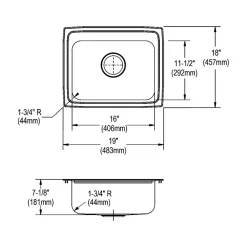 Sinks<Elkay Celebrity 3-Hole Single-Bowl Drop In Kitchen Sink, 18" x 19" x 7.13", Stainless Steel, Brushed Satin (PSR19183)