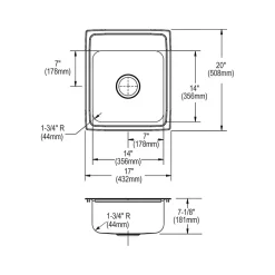 Sinks<Elkay Celebrity 1-Hole Single-Bowl Drop-In Kitchen Sink, 20" x 17" x 7.13", Stainless Steel, Brushed Satin (PSR17201)
