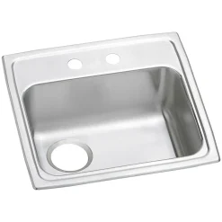 Sinks<Elkay Celebrity 2-Hole Single-Bowl Drop-In Kitchen Sink, 19" x 19.5" x 5.5", Stainless Steel, Brushed Satin (PSRADQ191955L2)