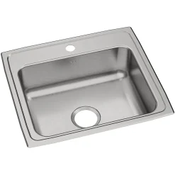 Sinks<Elkay Celebrity 1-Hole Single-Bowl Drop-In Kitchen Sink, 19.5" x 22" x 7.13", Stainless Steel, Brushed Satin (PSR17201)