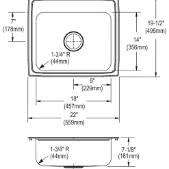 Sinks<Elkay Celebrity Stainless Steel 22" x 19-1/2" x 7-1/8", Single Bowl Top Mount Sink (PSR22193)