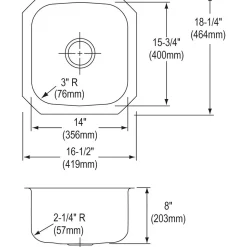 Sinks<Elkay Dayton Stainless Steel 16-1/2" x 18-1/4" x 8", Single Bowl Undermount Bar Sink (DXUH1618)