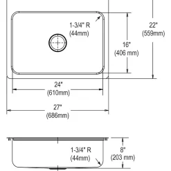 Sinks<Elkay Dayton Stainless Steel 27" x 22" x 8", Single Bowl Dual Mount Sink (DSESR127224)