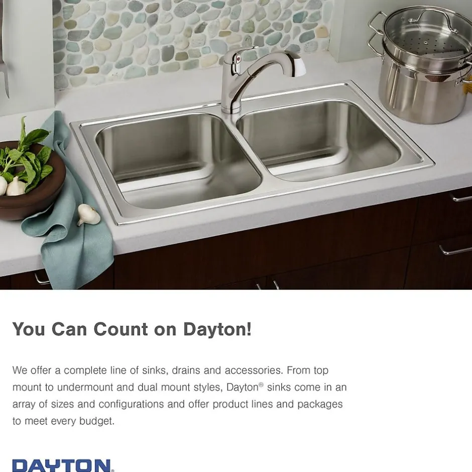 Sinks<Elkay Dayton Stainless Steel 27" x 22" x 8", Single Bowl Dual Mount Sink (DSESR127221)