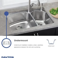 Sinks<Elkay Dayton Stainless Steel 31-3/4" x 18-1/4" x 8", Equal Double Bowl Undermount Sink (DXUH3118)