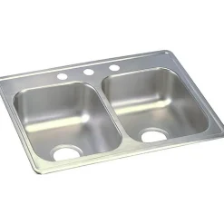 Sinks<Elkay Dayton Stainless Steel 25" x 19" x 6-5/16", Equal Double Bowl Top Mount Sink (D225193)