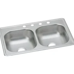 Sinks<Elkay Dayton Stainless Steel 33" x 19" x 6-7/16", Equal Double Bowl Top Mount Sink (D233194)