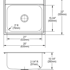 Sinks<Elkay Dayton Stainless Steel 25" x 22" x 10-1/4", Single Bowl Top Mount Sink (DPC12522104)