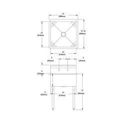 Sinks<Elkay Dependabilt 2-Hole Single-Bowl Kitchen Sink with Legs, 42" x 27.5" x 27", Stainless Steel, Silver (B1C24X24X)