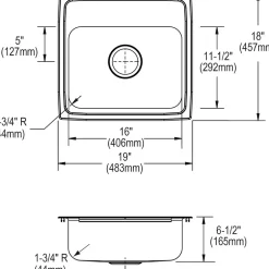 Sinks<Elkay Gourmet 19" Single Basin Drop In Stainless Steel Kitchen Sink (LRADQ1918650)