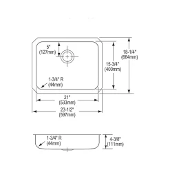 Sinks<Elkay Lustertone Classic Single-Bowl Undermount Sink, 18.25" x 23.5" x 4.38", Stainless Steel, Lustrous Satin (ELUHAD211545)