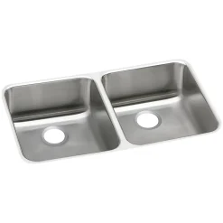 Sinks<Elkay Lustertone Classic Double-Bowl Undermount Sink, 16.5" x 31.75" x 5.38", Stainless Steel, Lustrous Satin (ELUHAD321655)