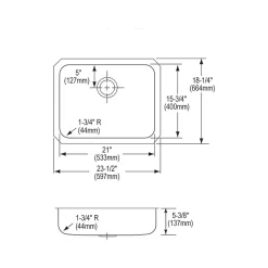 Sinks<Elkay Lustertone Classic Single-Bowl Undermount Sink, 18.25" x 23.5" x 5.38", Stainless Steel, Lustrous Satin (ELUHAD211555)
