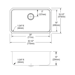 Sinks<Elkay Lustertone Classic Single-Bowl Undermount Sink, 10" x 30.5" x 18.5", Stainless Steel, Lustrous Satin (ELUH281610)