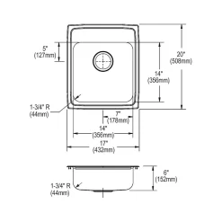 Sinks<Elkay Lustertone Classic 1-Hole Single-Bowl Drop In Sink, 6" x 17" x 20", Stainless Steel, Lustrous Satin (LRAD1720601)