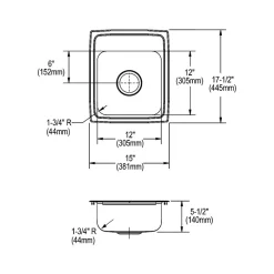 Sinks<Elkay Lustertone Classic 3-Hole Single-Bowl Drop In Sink, 17.5" x 15" x 5.5", Stainless Steel, Lustrous Satin (LRAD1517553)