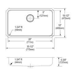 Sinks<Elkay Lustertone Classic Single-Bowl Undermount Sink, 18.5" x 30.5" x 5.38", Stainless Steel, Lustrous Satin (ELUHAD281655)