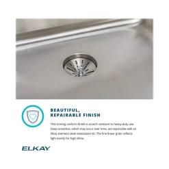 Sinks<Elkay Lustertone Classic Single-Bowl Undermount Sink w/Perfect Drain, 18.5" x 16" x 6.38", Stainless Steel, Lustrous Satin