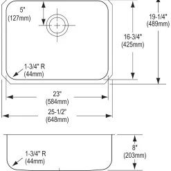 Sinks<Elkay Lustertone Stainless Steel 25-1/2" x 19-1/4" x 8", Single Bowl Undermount Sink (ELUH2317)