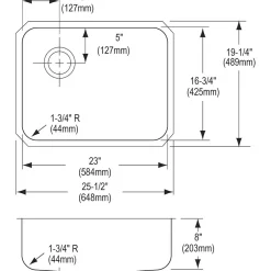 Sinks<Elkay Lustertone Stainless Steel 25-1/2" x 19-1/4" x 8", Single Bowl Undermount Sink (ELUH2317L)