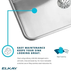 Sinks<Elkay Lustertone Stainless Steel 23-1/2" x 18-1/4" x 4-3/8", Single Bowl Undermount ADA Sink with Perfect Drain (ELUHAD211545PD)