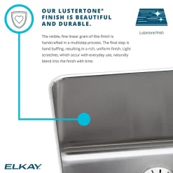 Sinks<Elkay Lustertone Stainless Steel 23-1/2" x 18-1/4" x 7-1/2", Single Bowl Undermount Sink with Perfect Drain (ELUH2115PD)
